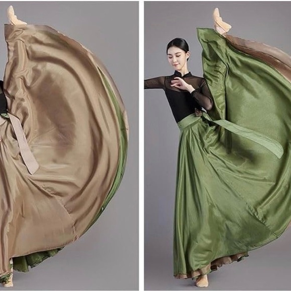 F4 Olive Green Circle Skirt with Tan Hem - Women's Skater Skirt - Picture 3 of 4